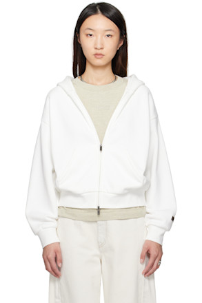 White Classic Fit Zip-Up Hoodie