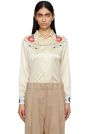 Beige Garden Party Western Shirt