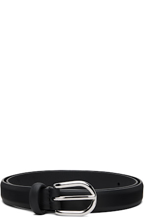 Black Skinny Nappy Calf Leather Buckle Belt