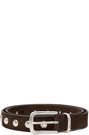 Brown Slim English Studded Nubuck Belt