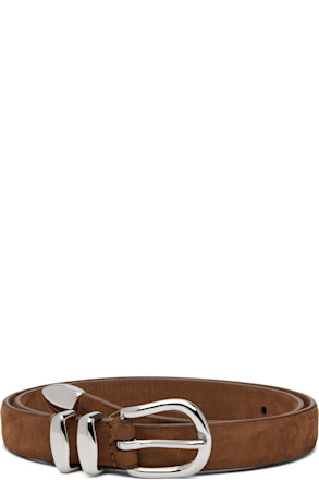 Brown Skinny Nubuck Leather Belt