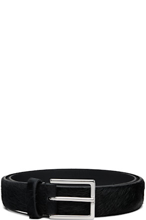 Black Narrow Pony Leather Buckle Belt