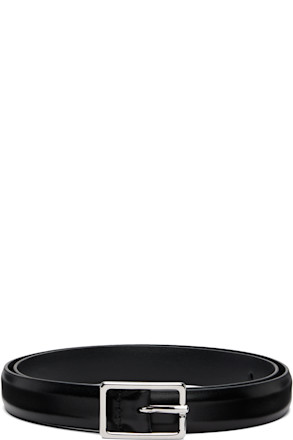 Black Skinny French Calfskin Rectangular Buckle Belt