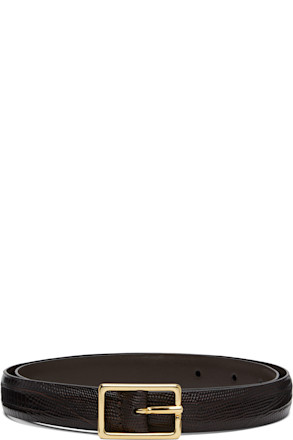 Brown Skinny Lizard Rectangular Buckle Belt