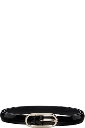 Black Super Skinny Leather Oval Buckle Belt