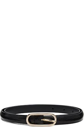 Black Super Skinny Lizard Leather Oval Buckle Belt