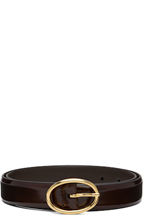 Brown Shiny Leather Oval Buckle Belt