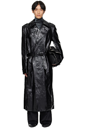 Black Shiny Coated Linen Coat