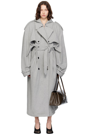 Gray Hooded Trench Coat