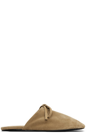 Beige Bow Suede Slippers