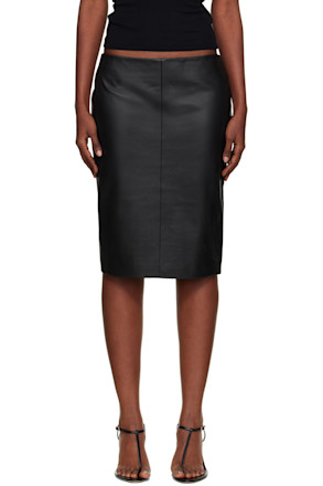 Black Pencil Leather Midi Skirt
