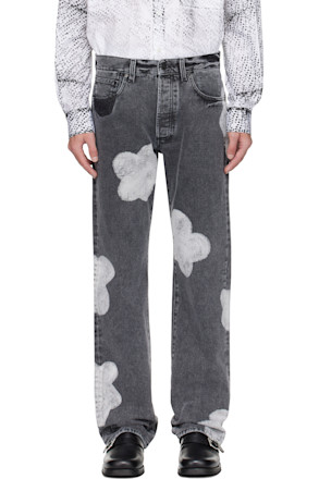 Gray Bleached Flower Jeans