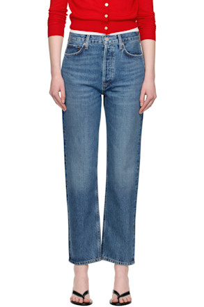 Blue 90's Pinch Waist High Rise Straight Jeans