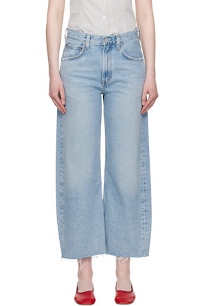 Blue Low Curve Fray Jeans