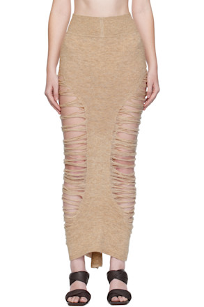 Beige Concordians Calf Dauphine Midi Skirt