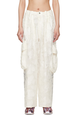 White Pleated Cargo Pants