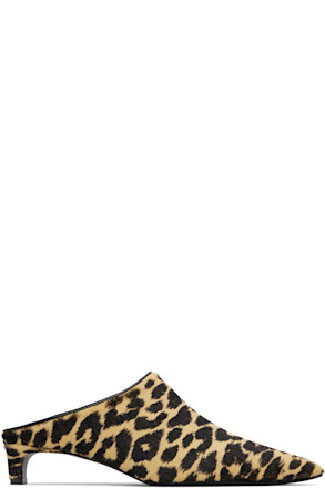 Beige & Black Pointed Toe Mule Heels