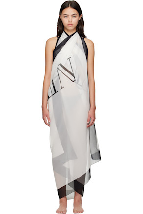 White Two-Tone Printed Beach Cover-up Dress