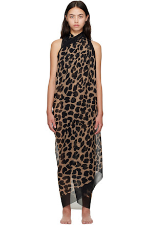 Brown Leopard Beach Wrap Cover-up Dress