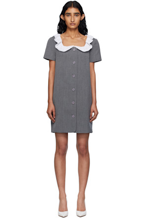 Gray Frilled Neck Minidress