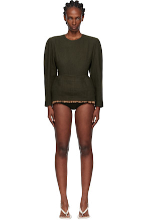 Khaki Frilled Hem Micro Minidress