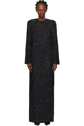 Black Metallic Thread Maxi Dress