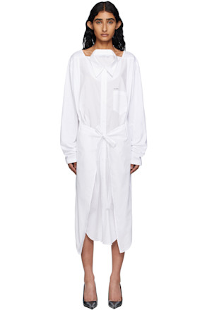White Movable Collar Wrap Midi Dress