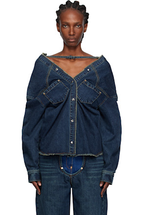 Navy Strap Point Denim Top
