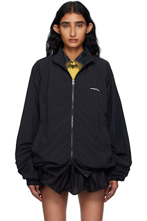 Black Logo Printed Windbreaker Jacket