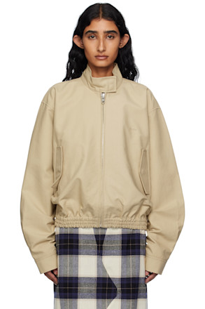 Beige Stand Collar Blouson Jacket