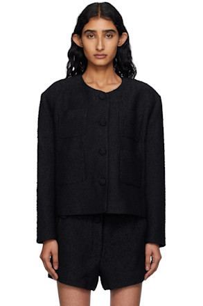 Black Collarless Tweed Jacket