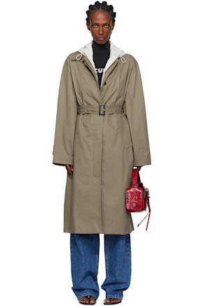 Khaki Hooded Single Trench Coat