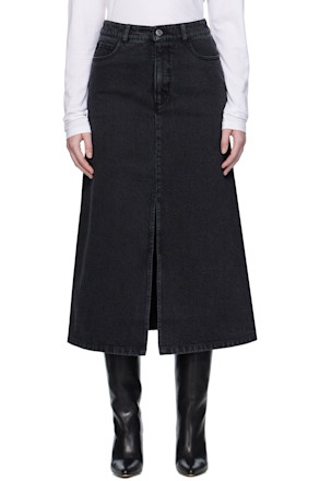 Black Georgia Denim Midi Skirt