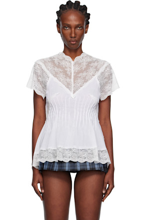 White Lace Trim Darted Top