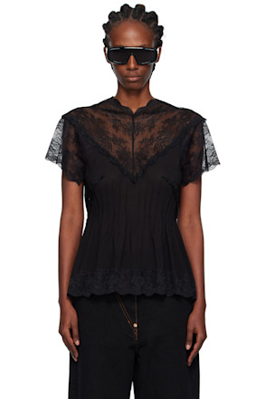 Black Lace Trim Darted Top