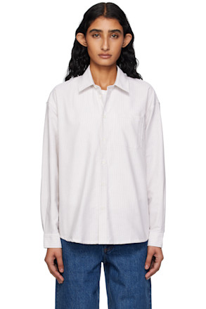 White & Beige Logo Boyfriend Shirt