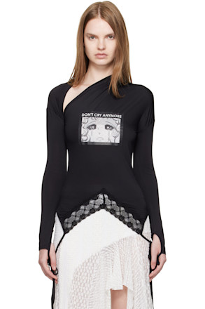 Black Asymmetry Neck Jersey T-shirt