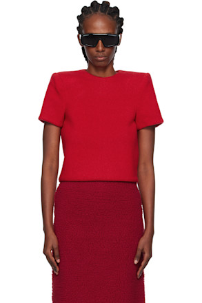 Red Curvy Shoulder Knitted T-shirt