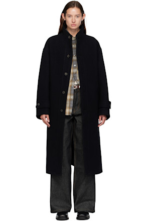 Black Virgin Wool High-Neck Coat