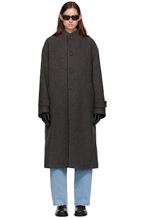 Gray Cashmere High-Neck Coat