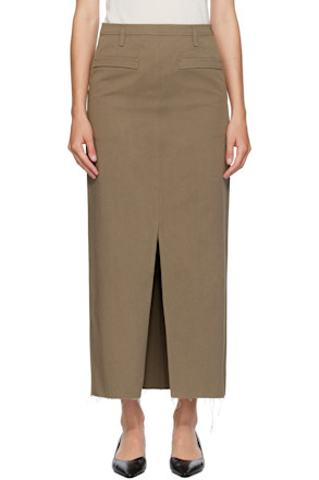 Green Cotton Relaxed Long Midi Skirt