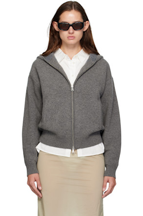 Gray Double Face Wool Zip Hoodie