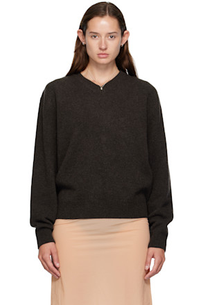 Brown Wool V-Neck Sweater