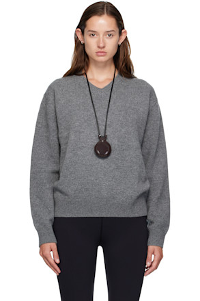 Gray Wool V-Neck Sweater