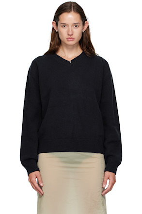 Navy Wool V-Neck Sweater