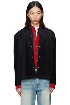 Black Snap Button Suede Overshirt
