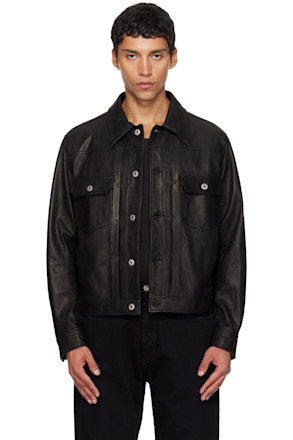 Black Goat Skin Pocket Trucker Leather Jacket