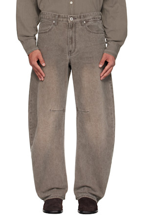 Gray Embossed Washed Jeans
