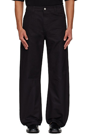Black Deep Curved Washed Cotton Trousers
