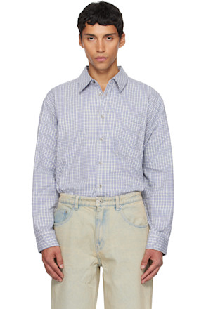 Blue & White Block Checkered One Pocket Shirt